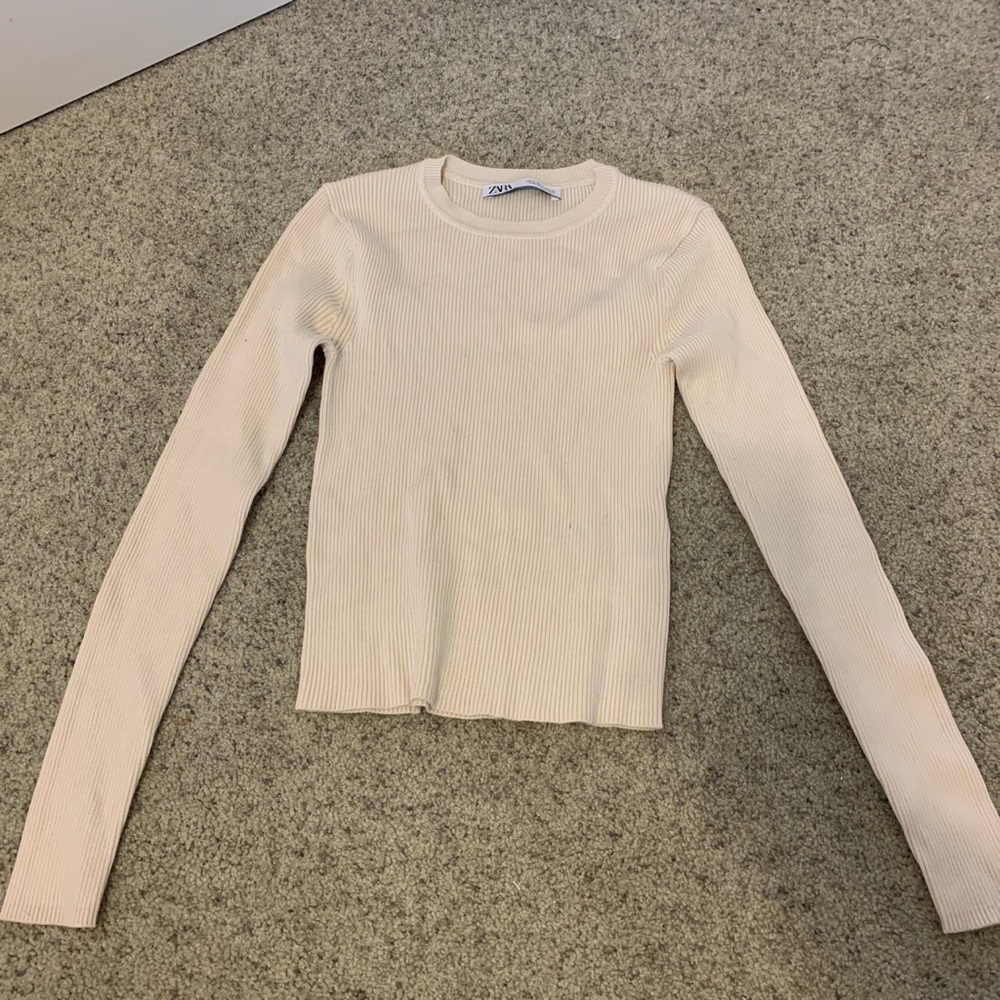 Zara Ivory Ribbed Long Sleeve